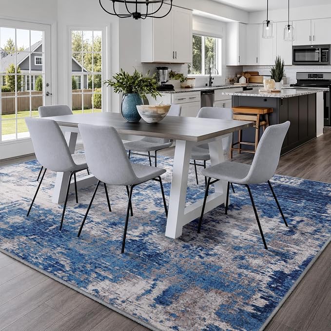 RELEANY Washable 10'x12' Abstract Area Rug for Living Room Blue Gray | Carpet for Bedroom, Kitchen, Office, Hallway and Entryway, Printed Pattern, Non‑Slip, Soft, Stain‑Resistant, Easy to Clean