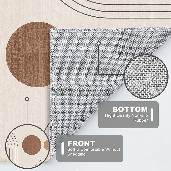 Boho Rug 4x6 Modern Geometric Minimalist Abstract Area Rug for Living Room Neutral Beige Mid Century Modern Contemporary Machine Washable Non-Slip Printed Low-Pile Carpet Dining Room Bedroom Office