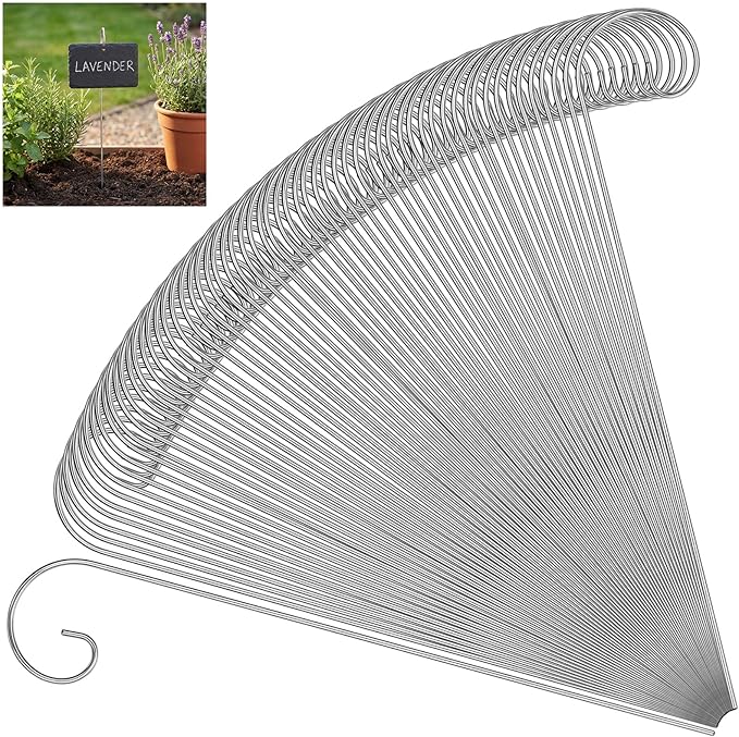 Hotop 60 Pcs Silver Plant Label Hooks, 20cm Garden Label Markers Hanger Rustproof Deformed Plant Sign Stake Metal Garden Sign Hanging Rods for Flower Planter Container Accessories