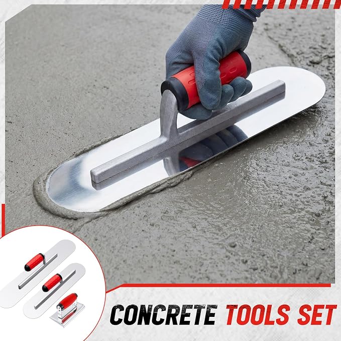 MorningRo 20" & 16" Concrete Finishing Trowel Set, Extra Large Stainless Steel Pool Trowels with 6" x 3" 1/4" R Edger, Professional Tool for Smooth Concrete Finish, Patio, Driveway & DIY Projects