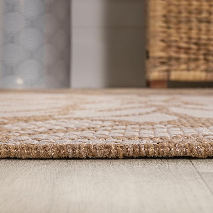 JONATHAN Y Floral Textured Weave Indoor Outdoor Round Area Rug 5 Ft Brown/Cream, Zinnia Modern for Backyard, Patio, Porch, Easy-Cleaning, High Traffic, Pet-Friendly, Non-Shedding (SMB110I-5R)