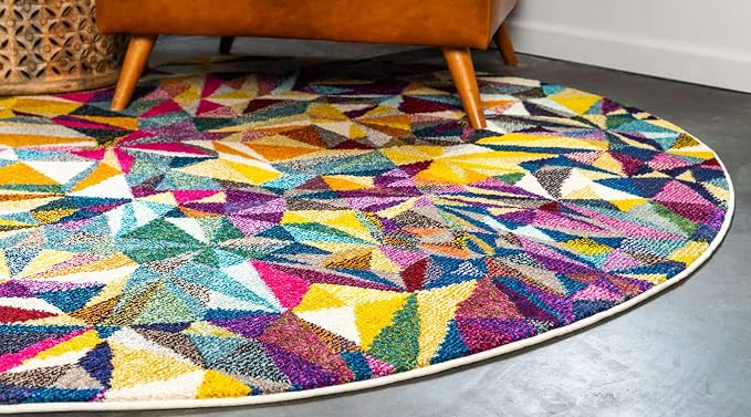 Unique Loom Estrella Collection Geometric, Triangles, Bright Colors, Abstract, Modern Area Rug (6' 0 x 6' 0 Round, Multi/Beige)