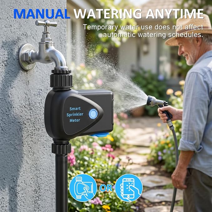 LP WiFi Water Timer, Smart Bluetooth Hose Timer with APP Control, Remote Controlled Watering System with Rain Delay, Manual & Automatic Modes for Garden, Yard, and Lawn Irrigation