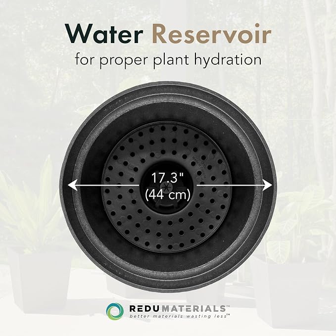 Tierra Verde Indoor & Outdoor Self-Watering Round Planter Pot, Baritone, 18" x 16", Black - Decorative Planting Containers for Plants and Flowers - Gardening and Flowering Accessories