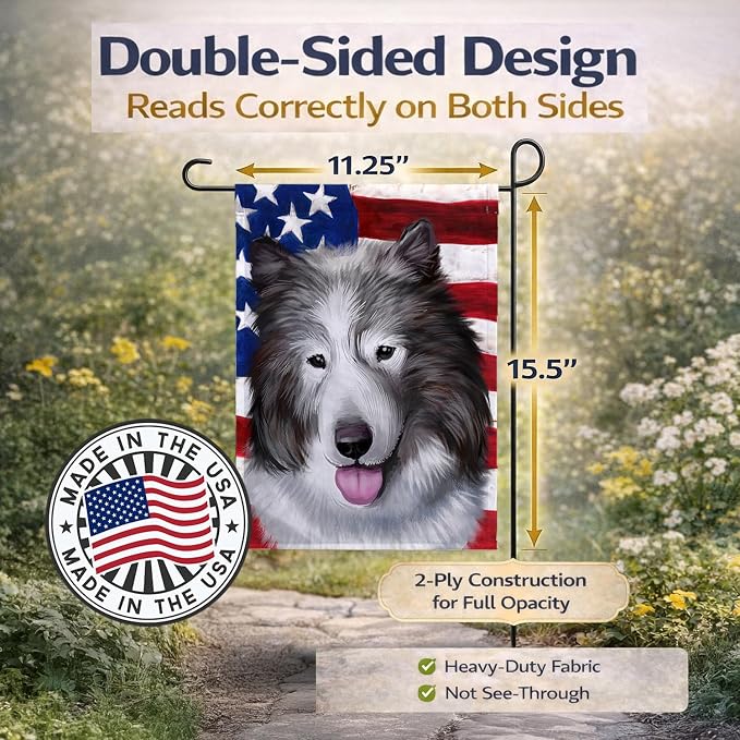 Caroline's Treasures CK6473GF Canadian Eskimo Dog American Flag Garden Flag Mailbox Flag Decorative Yard Flag Banner Outside Patio Artwork Yard Flower Beds, Garden Size, Multicolor