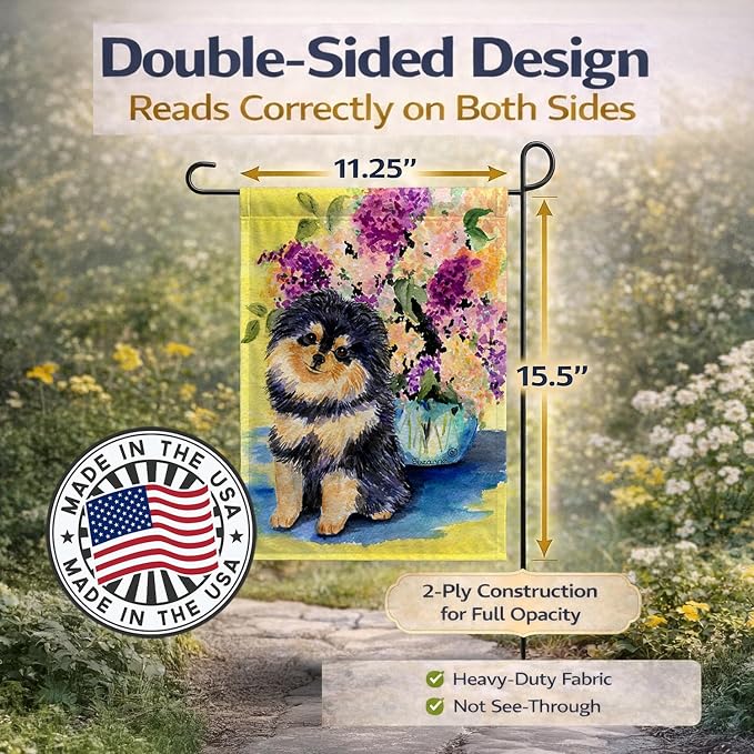 Caroline's Treasures SS8290GF Pomeranian Garden Flag Mailbox Flag Decorative Yard Flag Banner Outside Patio Artwork Yard Flower Beds, Garden Size, Multicolor