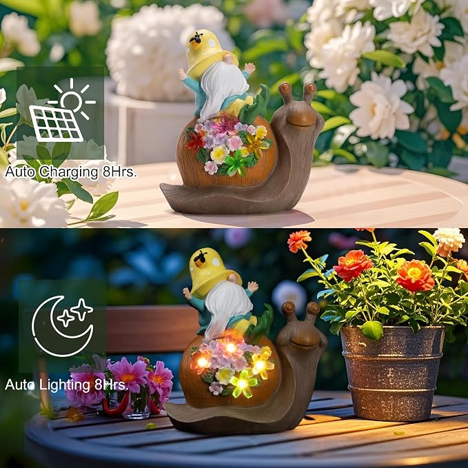 Etlemonde Solar Gnome Snail Statue, Garden Decor