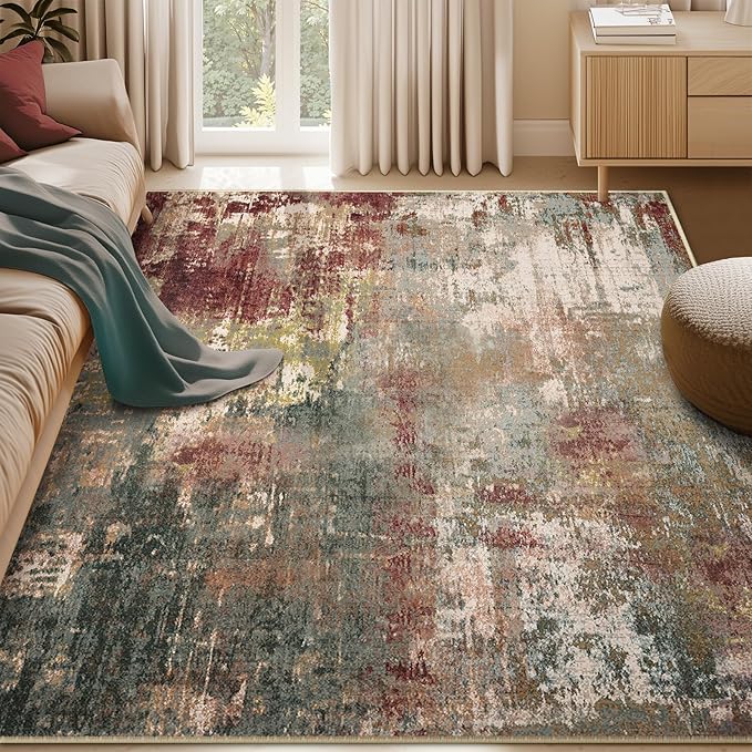 RELEANY Washable 5'x7' Abstract Area Rug for Living Room Rustic Brown | Carpet for Bedroom, Kitchen, Office, Hallway and Entryway, Printed Pattern, Non‑Slip, Soft, Stain‑Resistant, Easy to Clean