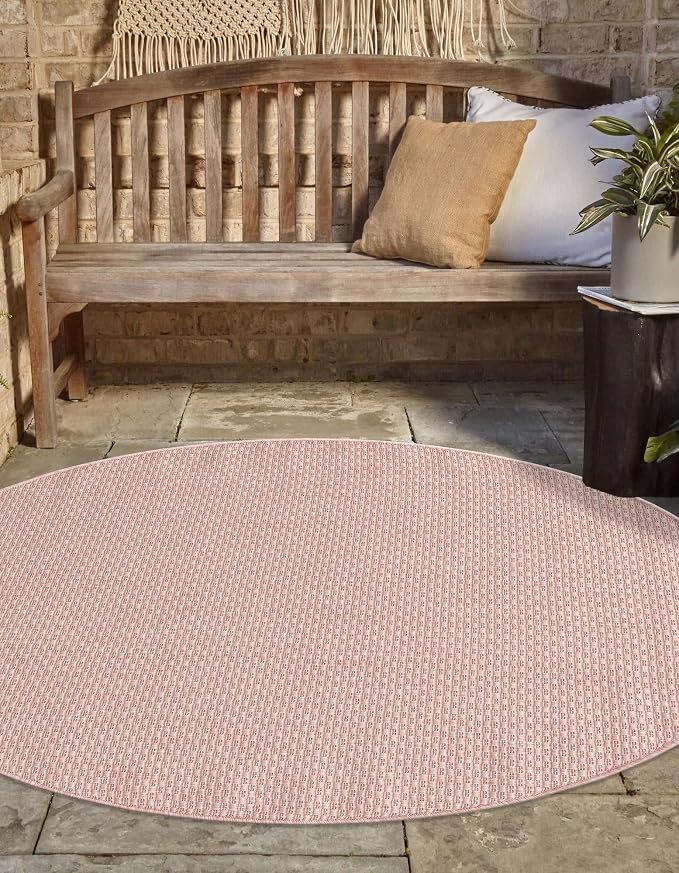 Unique Loom Collection Casual Transitional Solid Heathered Indoor/Outdoor Flatweave Area Rug (2' Round, Whisper Pink/Ivory)