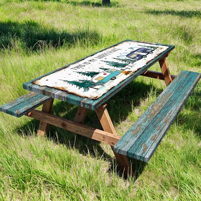 Picnic Table Covers with Bench Covers Camping Tablecloth Fitted Picnic Table Cover with Elastic Windproof Waterproof, Camping Accessories Outdoor, 72In 3PCS