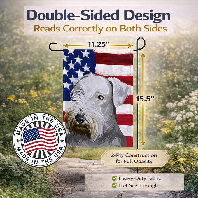 Caroline's Treasures CK6485GF Cesky Terrier Dog American Flag Garden Flag Mailbox Flag Decorative Yard Flag Banner Outside Patio Artwork Yard Flower Beds, Garden Size, Multicolor