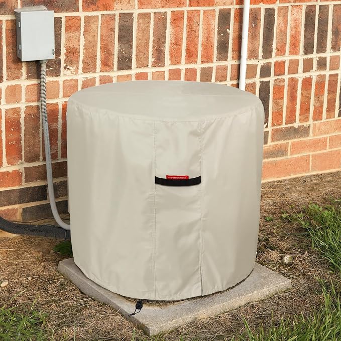 Porch Shield Waterproof AC Covers – Heavy Duty Round Air Conditioner Cover for Outside Unit Up to 34''D x 30''H, Tan