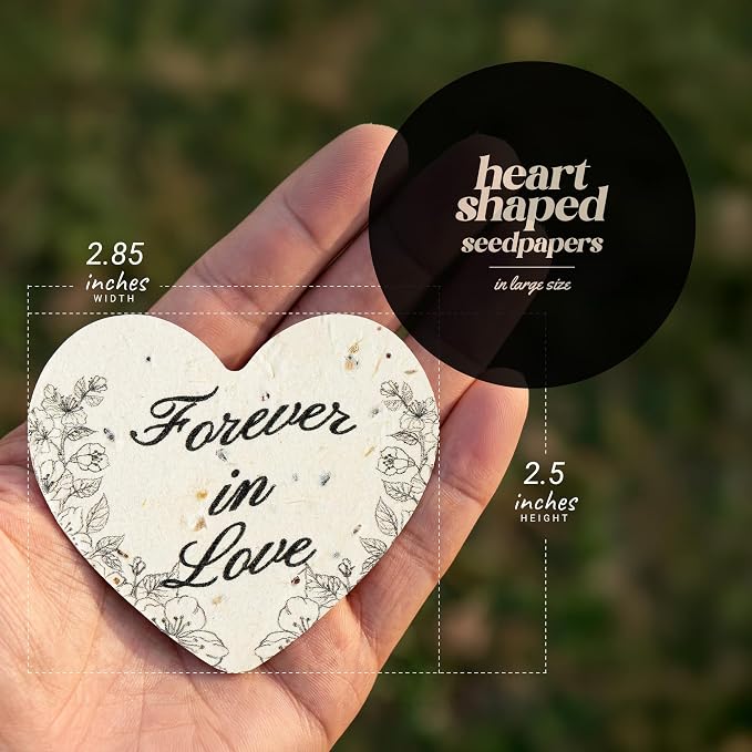 48pcs Large (2.5" h x 2.85" w) Black & White Forever in Love Heart Seed Paper – Writable & Plantable Wildflower, Mom's Gift for Birthday, Use for Wedding, Baby Shower, & Heart Party Favors