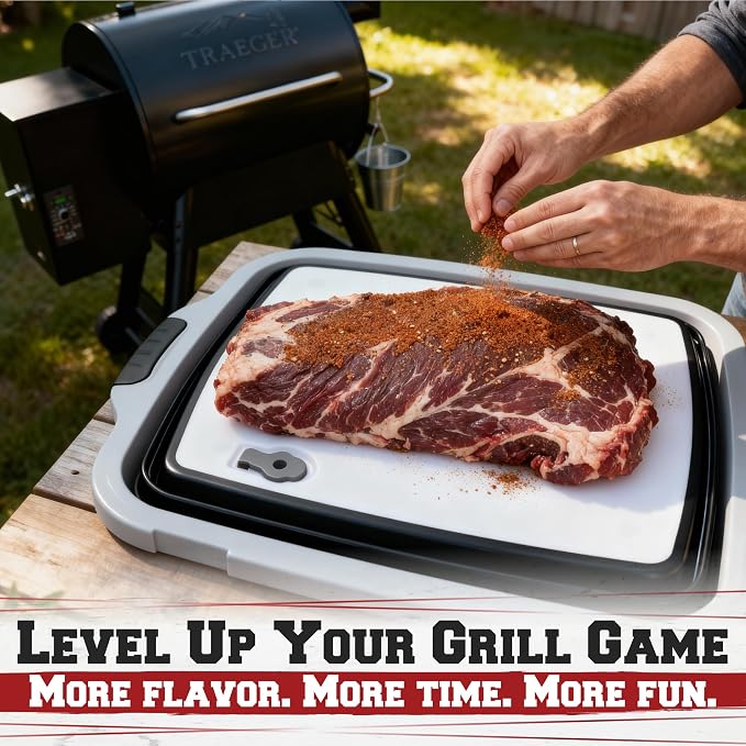 KITCHEN PERFECTION Collapsible XL Smoker & BBQ Prep Tub with Locking Lid | Includes Cutting Board, Meat Marinade & Brine Container For Turkey, Brisket & Ribs - Best Grill Accessories Gifts For Men