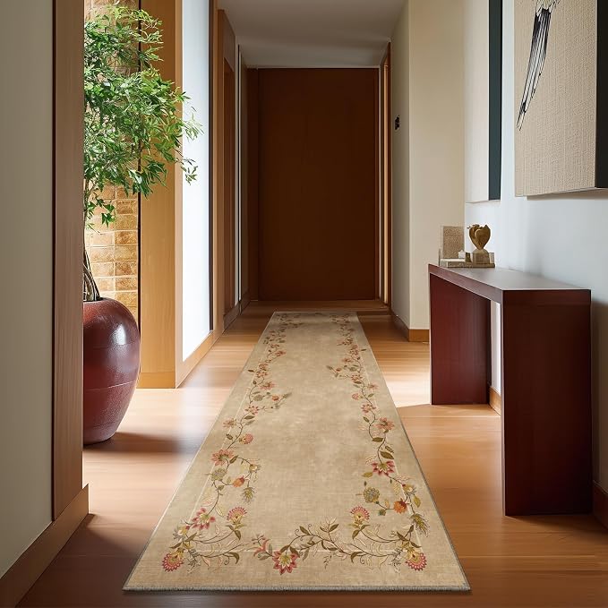 2x10 Washable Kitchen Runner Rugs: Hallway Rug Non Slip Stain Resistant Low Pile Soft Indoor Long Floor Carpet Runners for Hallways Entryway Kitchen Laundry Room Farmhouse Bedroom