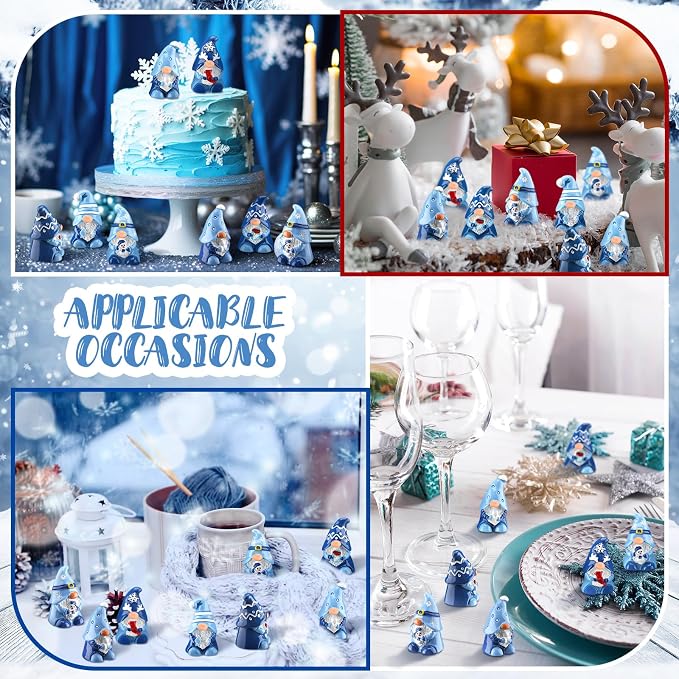 80 Pcs Winter Mini Gnomes Figurines Winter Snowflake Miniature Figurines Tiny Resin Statues Snowman Table Centerpieces for Patio Garden Ornament to Hide Party Favors