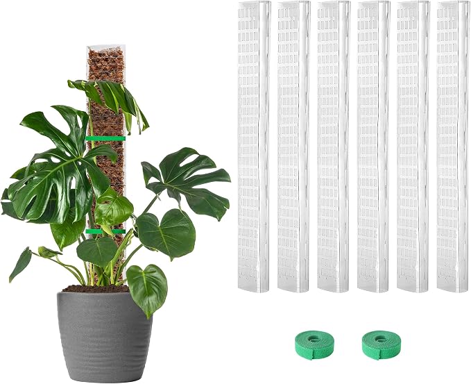 EOX 6 Pcs 24 Inch Plastic Moss Pole for Monstera, Large D Shaped Poles for Climbing Plants Work with Sphagnum Moss, 135 Inch Plant Stake Set of 6, Garden Ties