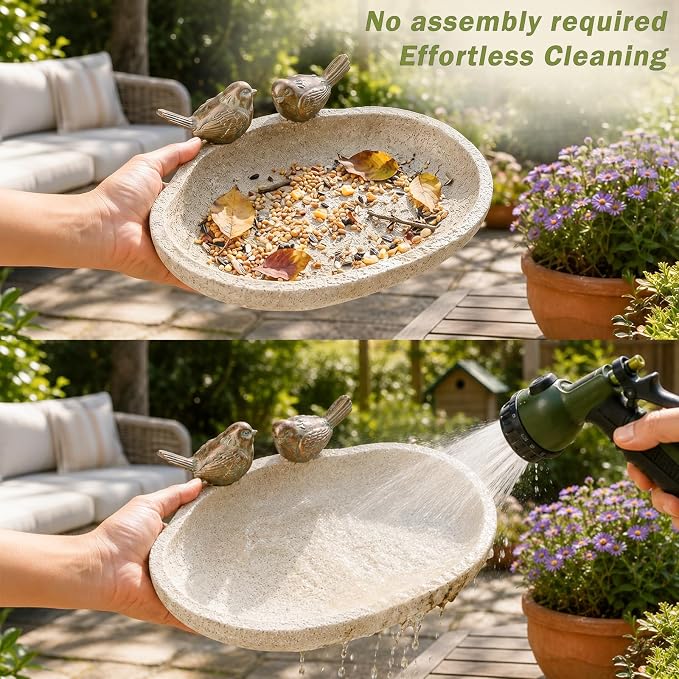 MUMTOP Bird Baths for Outdoors, Outdoor Garden Bird Bath Resin Birdbath Bowl with Vintage Bird Ornament for Outside Yard Table Decor