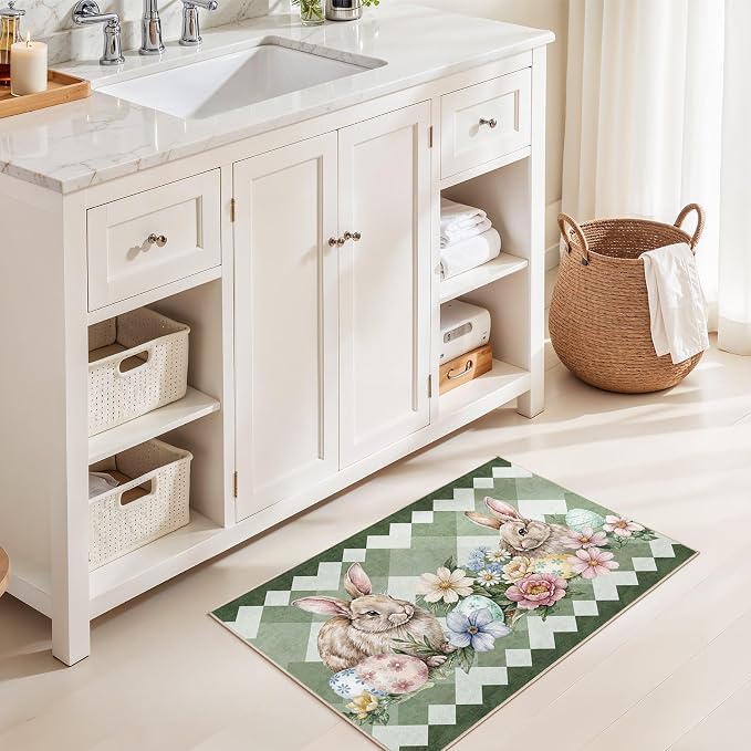 cotiled Area Rug for Living Room, Washable Non-Slip Large Area Rug, Indoor Floor Carpet Low Pile Soft Boho Farmhouse Rug for Bedroom Dining Room Green 2x3