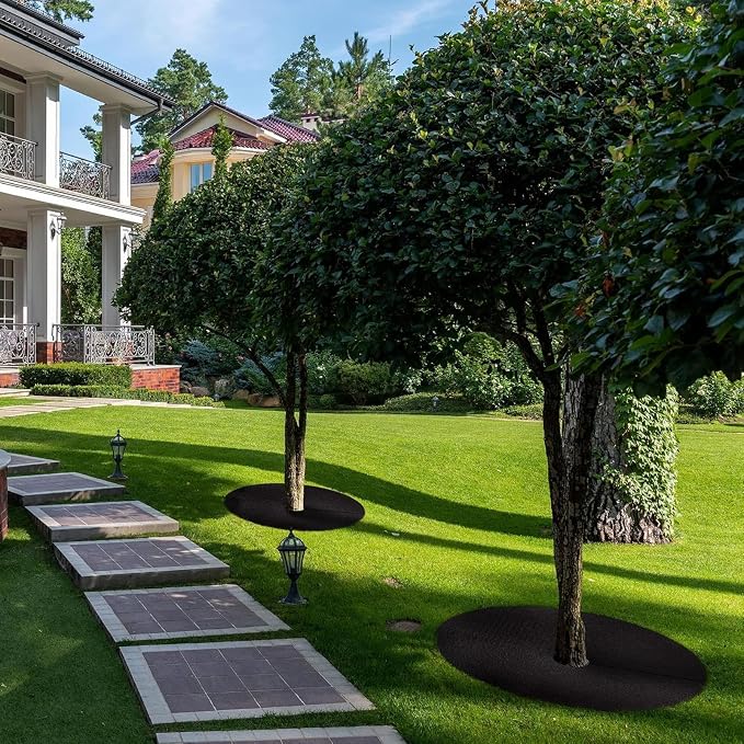 6 Pack Tree Mulch Ring W-eed Preventer, 36 Inch Non-Woven Tree Protector Mat W-eed Barrier Mat Plant Cover, Reusable Root Barrier Ring for Landscaping Grass Control Root Protection