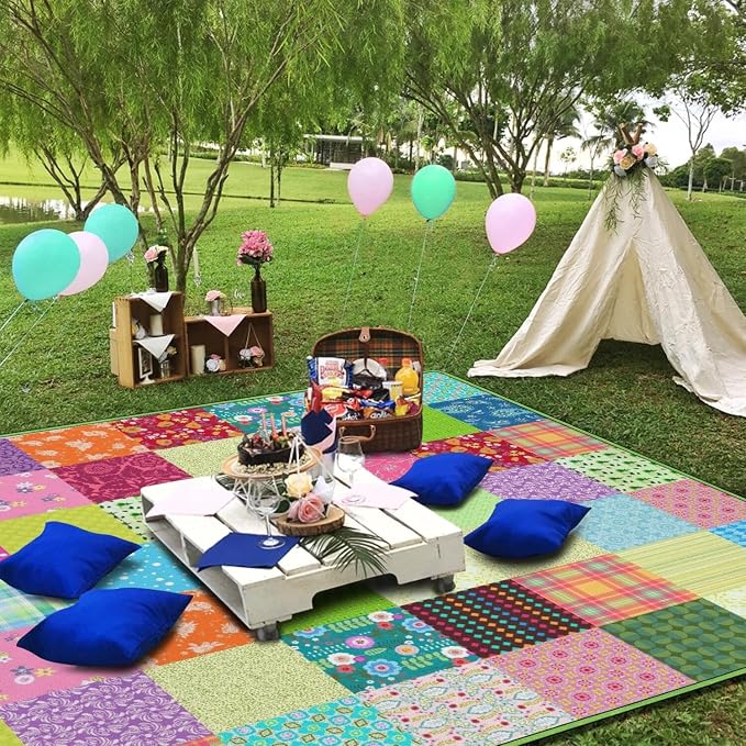 Supfitness Extra Large Picnic Blankets Waterproof Foldable (80"x 80") Boho Beach Blanket Waterproof Sandproof,3-Layer Thicking Mat Outdoor Packable Camping Blanket