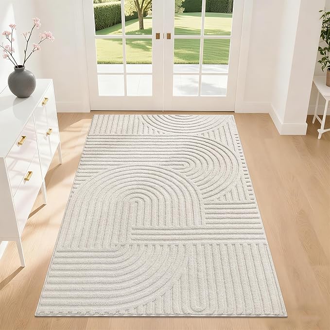 Pauwer 3x5 Area Rugs for Living Room, Modern Non Slip Washable Rug, Beige | Arch Pattern, Soft Fluffy, Neutral, Boho Accent, Solid Color Floor Carpet, For Kids Room Dining Room Nursery Entryway