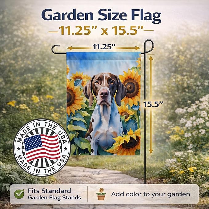 Caroline's Treasures DAC6134GF Pointer in Sunflowers Garden Flag Mailbox Flag Decorative Yard Flag Banner Outside Patio Artwork Yard Flower Beds, Garden Size, Multicolor