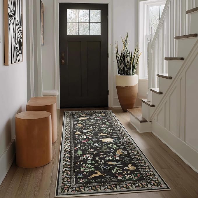 Machine Washable Kitchen Runner Rugs: 2'x6' Entryway Rug Non Slip Low Pile Stain Resistant Soft Carpet Runners for Hallways Indoor Kitchen Living Room Bedroom Farmhouse
