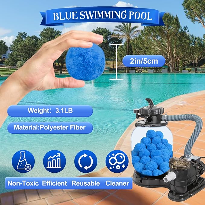 3.1 LBS Pool Filter Balls for Sand Pump, Swimming Pool Filter Media | New Efficient, Blue Eco-Friendly Filter Balls Equals 110 lbs Pool Filter Sand for All Sand Filter System