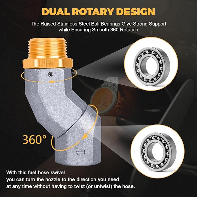 1 Inch NPT Fuel Hose Swivel - Multi Plane 360° Rotating Connector for Fuel, Water, Diesel, Gasoline, Kerosene Transfer Pumps, Tanks, and Nozzles