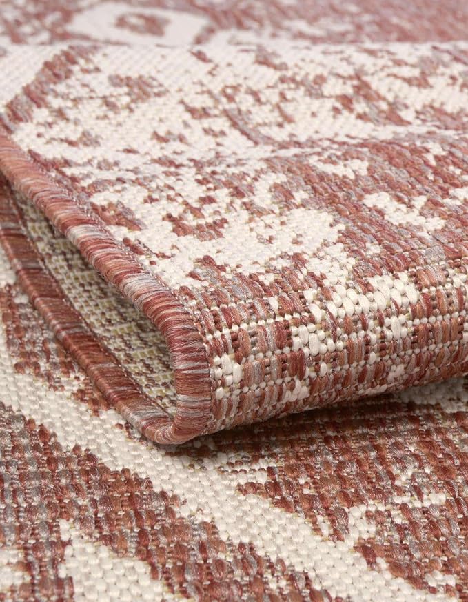 Unique Loom Outdoor Bohemian Collection Area Rug - Anthro (13' Round Rust Red/Ivory)