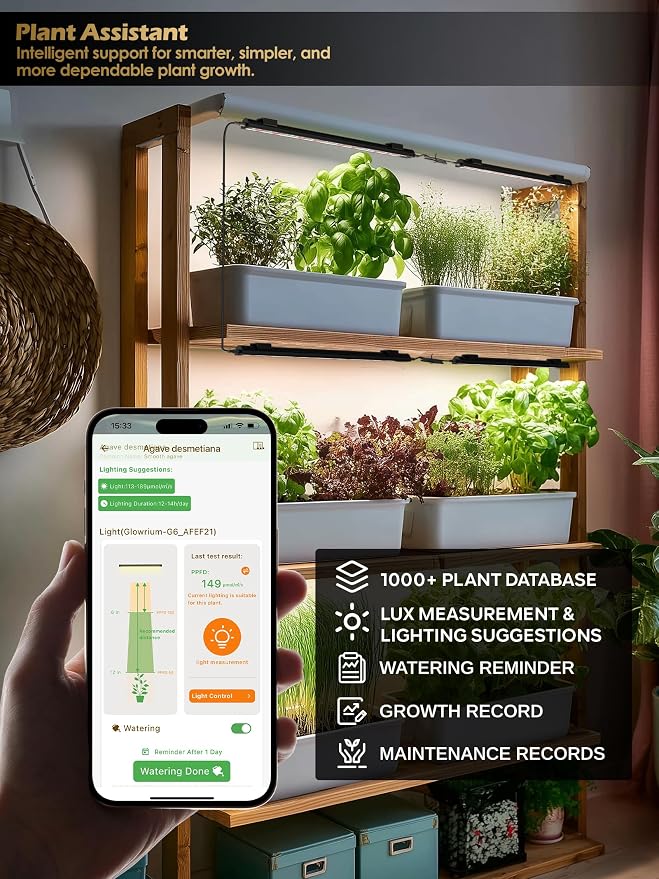 T5 Smart Grow Light for Indoor Plants,3500K Full Spectrum LED Plant Light Strips with 3/9/12H Auto Timer,Stepless Dimming,Modular Design，Plug and Play (Black, 6 Pack)