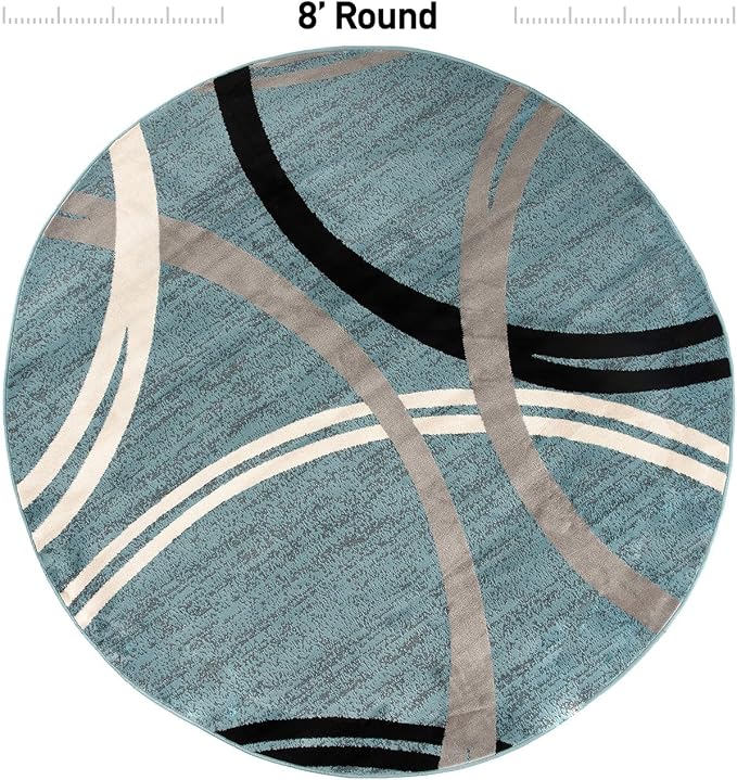 Rugshop Wavy Circles Modern Jute Backing Living Room Round Rug Blue 8' | Round, Bedroom, Dining Room, Home Office, Kitchen, Entryway, Hallway, Nursery, Kids Room, Guest Room, High Traffic Area
