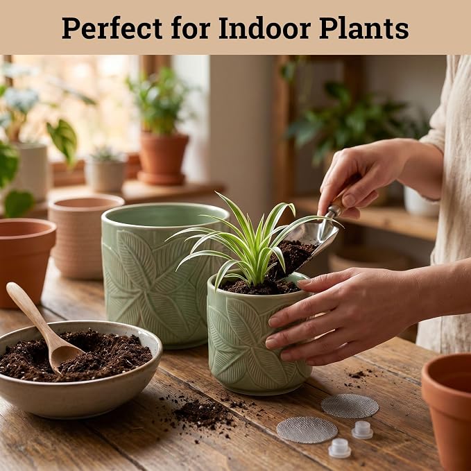 Ceramic Pots for Plants Set of 3 Sizes - 6, 5, 4 Inch Diameter Plant Pots with Drainage Holes - Ceramic Planters for Indoor Plants - Decorative Flower Pot - Plant Pot with Drainage - Indoor Planter