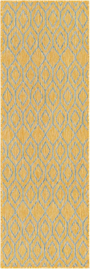 Jill Zarin Outdoor Collection Area Rug - Turks and Caicos (2' x 6' Runner Yellow and Aqua/Light Blue)