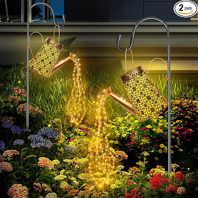 Forlivese 2PCS Solar Watering Can with Lights,Outdoor Decorations with Hanging Solar Garden Lights with Bracket Waterproof Watering Can Landscape Light for Patio Gardening Pathway 36LED