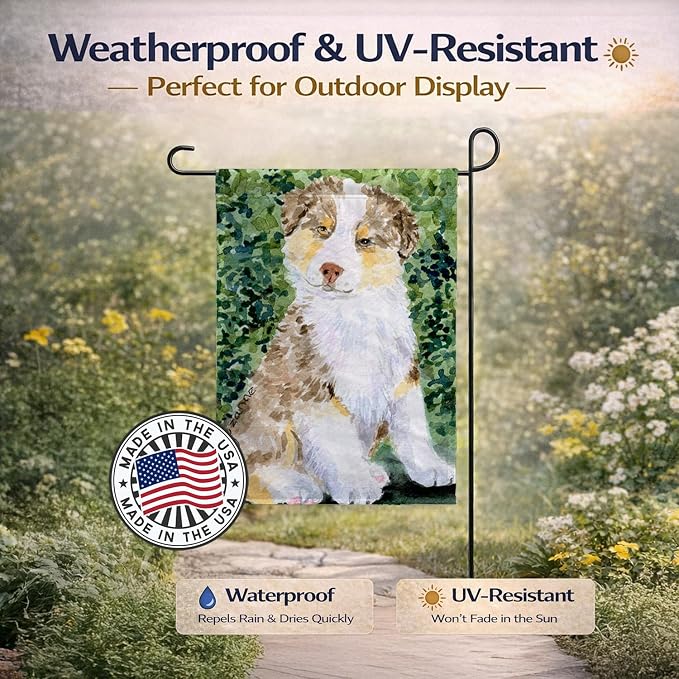 Caroline's Treasures SS8847GF Australian Shepherd Garden Flag Mailbox Flag Decorative Yard Flag Banner Outside Patio Artwork Yard Flower Beds, Garden Size, Multicolor