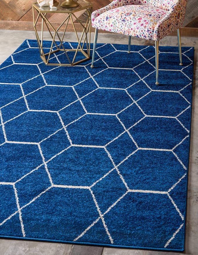 Unique Loom Trellis Frieze Collection Area Rug - Geometric (10' x 14' 1" Rectangle Navy Blue/Ivory)