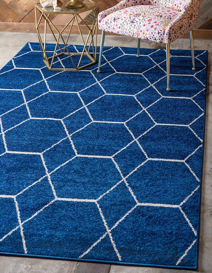Unique Loom Trellis Frieze Collection Area Rug - Geometric (9' x 12' 2", Navy Blue/ Ivory)