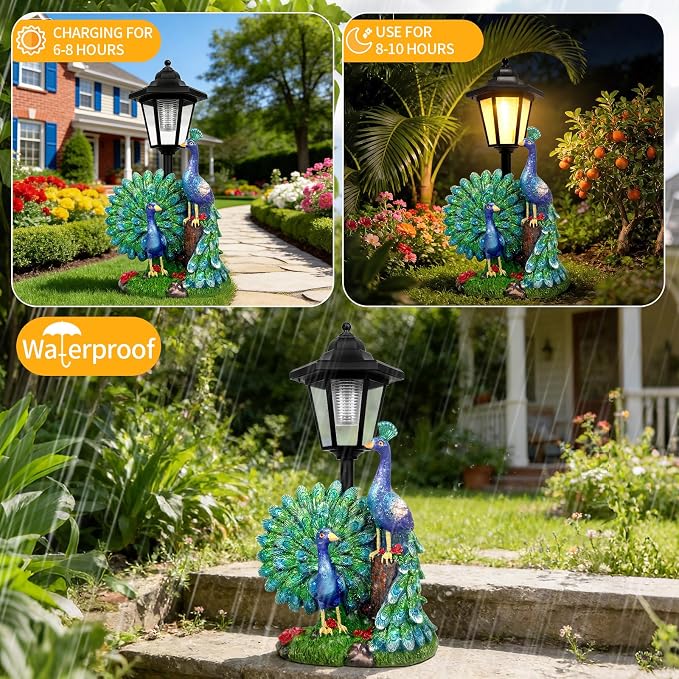 Solar Peacock Decor Outdoor, Garden Statue with Lantern for Patio Lawn Pathway Landscape Decoration Gift Gifts for Mother's Day Birthday Housewarming
