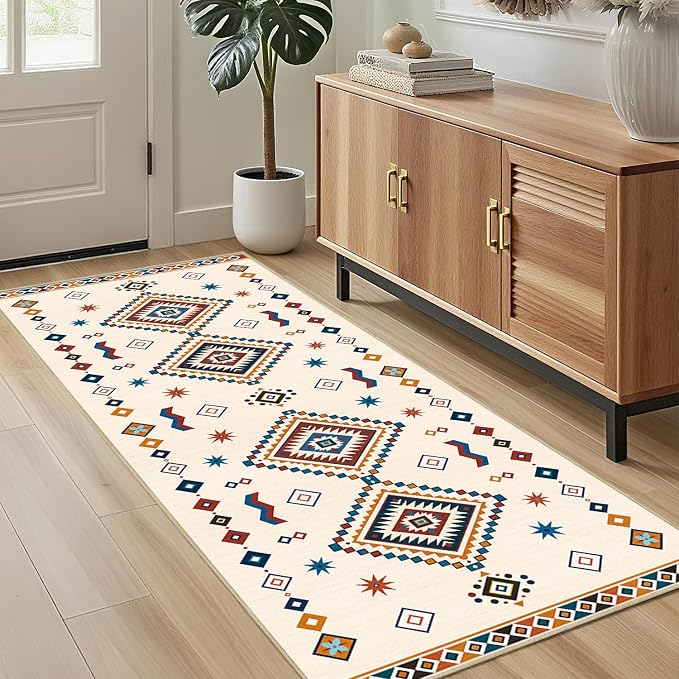 Moroccan Runner Rug 2x6 for Hallway Boho Geometric Western Tribal Rug Soft Southwestern Washable Rugs Non Slip Low Pile Carpet for Kitchen Entryway Laundry Room Bedroom