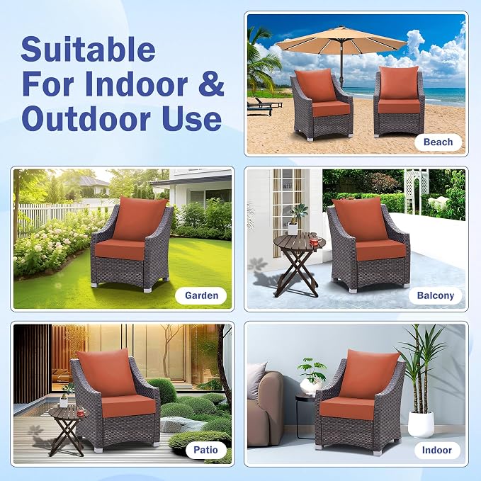 Outdoor Chair Cushions, 24 x 24 Inch Outdoor Cushion for Patio Furniture, Patio Chair Cushion, Waterproof & Fade Resistant Deep Patio Furniture Cushions Set with Handle and Ties, Spice (Set of 4)