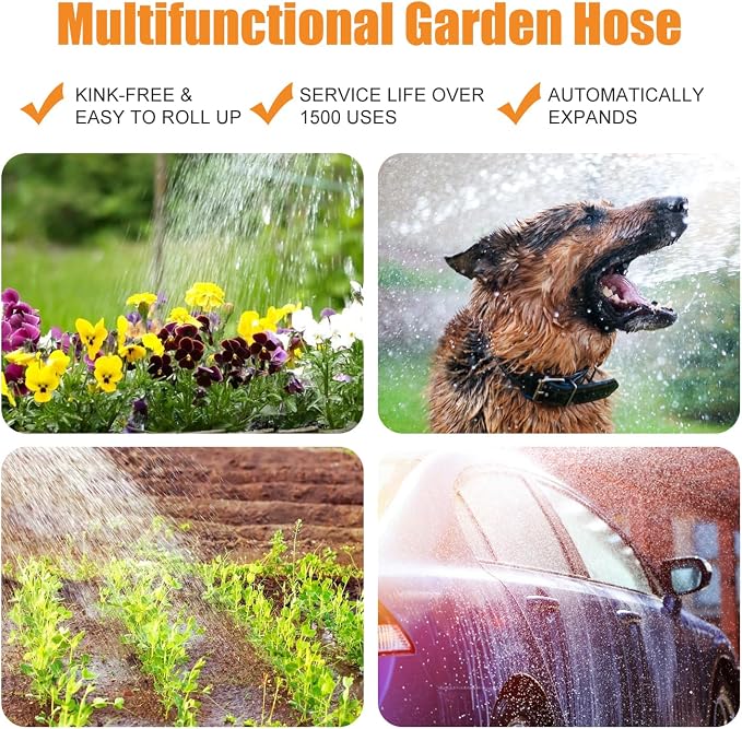 Garden Hose 50FT, Camper Water Hose with Nozzle Ultra-Light & Flexible Garden Water Hose - Burst-Resistant, Kink-Free, High-Pressure Use for Lawns, Gardens, and Outdoor Cleaning
