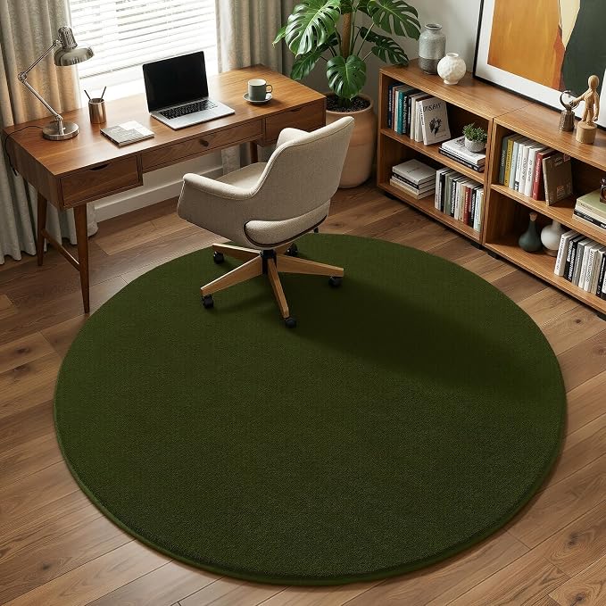 Amearea Olive Green Round Area Rugs 4ft Circle Rugs for Bedroom Living Room | Washable Fluffy Indoor Thickened Memory Foam Rug, Non Slip Minimalist Circular Carpet for Kids Boy Girl Dorm Nursery Room