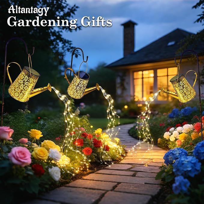 Solar Watering Can Lights:Outdoor Waterproof Metal Led String Lantern - Classic Fariy Hanging Decorations for Garden Pathway Patio - Morhers Day Gifts for Mom Grandma Women Over 40