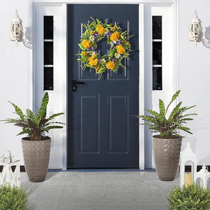 Glitzhome 19.75" H Oversized Tall Planter, Round Sand Beige Tall Outdoor Planters with Drainage Holes, Large Flower Pots Outdoor Planters for Porch, Backyard, Front Door, Patio and Deck, Set of 2
