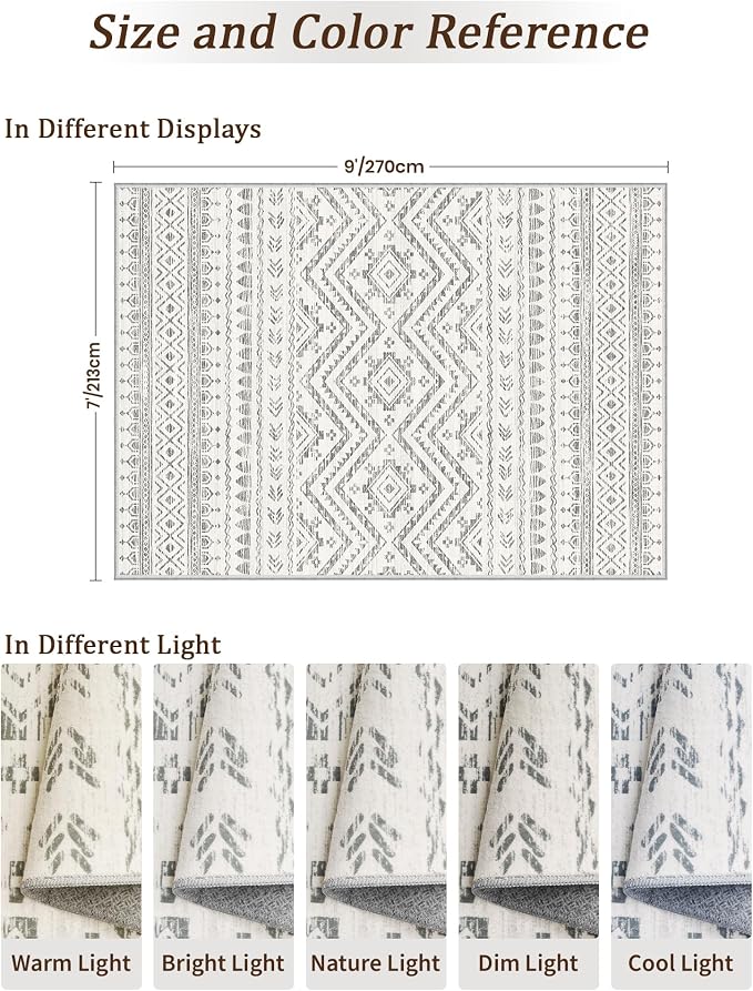Miukiki 7x9 Area Rug Washable Non Slip Rug for Living Room | Soft Low Pile Washable Area Rug Bedroom Dining Room, Stain Resistant Carpet with Easy Care Design 7'x9'