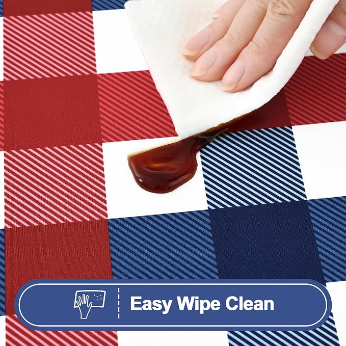 Smiry Picnic Table Cover with Bench Covers, Waterproof Elastic Fitted Tablecloths for 5 Foot Rectangle Tables, Washable Buffalo Plaid Tablecloth for Camping, Outdoor (Red & Blue, 30"x60")