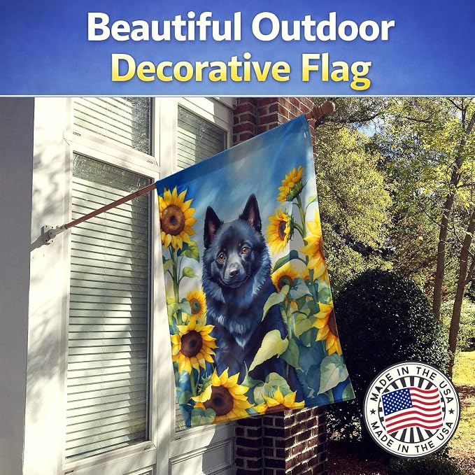 Caroline's Treasures DAC6155CHF Schipperke in Sunflowers House Flag Large Porch Sleeve Pole Decorative Outside Yard Banner Artwork Wall Hanging, Polyester, House Size, Multicolor