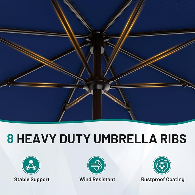 AreShark 9 FT Patio Umbrella for Outdoor, Outdoor Umbrella with Push Button Tilt and Crank, Outdoor Patio Umbrellas with 8 Sturdy Ribs for Market, Garden, Deck, Backyard, Pool (Navy)
